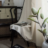 Boho Curtains Natural Linen Look Textured Burlap for Bedroom Rod Pocket Semi Blackout with Tassels Window Drapes for Living Room