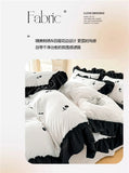 Rose Flowers Embroidery Ruffle Lace Bedding Set Washed Cotton Duvet Cover Set Skin Friendly Bed Sheet Pillowcases Princess Style