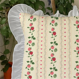 Sweet Retro Pillow Cartoon Small Strawberry Print Lace Wash Cotton Pillowcase Girly Sense Home Decorative Sofa Cushion Pillow