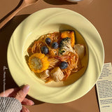 Cream Color Ceramic Plate Set, Ins Style Pasta Bowl with Deep Soup Design, Aesthetic Home Dining Tableware