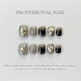 10Pcs Sweet Cool Handmade Press on Nails Full Cover Shiny Star Cute Graffiti Short French Ballet False Nails Wearable Manicure