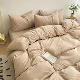 INS Korean Style Fresh Blue Duvet Cover Washed Cotton Bed Sheet Bed Skirt Four-Piece Set Dormitory Simple Solid Color