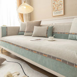 1pc Bohemian-Style Solid Color Small Diamond Chenille Non-Slip Sofa Cover,Two-Tone Splice Design,Ideal for Bedroom,Living Room