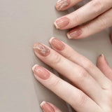 24pcs Simple White Flower Fake Nails Short Square French False Nail Nude Pink Full Cover Nail Tips Wearable Press on Nails Sets