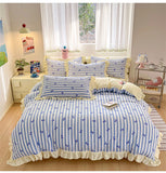 Black Lace Ruffles Korean Bow Decor Bedding Set Duvet Cover Pillowcase Washed Cotton Four-Piece Sets Soft Quilt Cover Bed Sheet