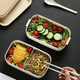 Portable Double Lunch Box, Wooden Lunch Box with Chopsticks and Spoon Food Storage Box Bento Box for Students and Workers