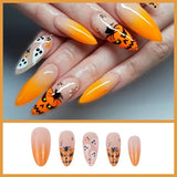 24P Halloween White Ghost Spooky Pumpkin Wearing False Nails Full Coverage Coffin Press on Nails Long Ballet Artifical Fake Nail