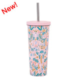 830ML Large Hole Thermos Cup With Straw And Pattern,Mug,Double Layer Stainless Steel Vacuum Flasks,Portable Insulated Water Cup
