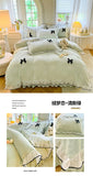 Korean Princess Style With Black Bow Lace Ruffles Pleat Milk Velvet Bedding Set Bedroom Decor Duvet Cover Bed Sheet Pillowcase