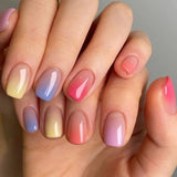 24Pcs Simple French Fake Nail with Gradient White Design Short Square Head False Nails Wearable Finished Manicure Press on Nails