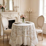 Korean Pastoral Tablecloth Elegant Retro Floral Pattern Dustproof Tablecloth Living Room Cloth Square Pure Cotton Cover Cloth