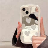 Cute White Heart Phone Case For iphone 15 14 13 12 11 Pro Max X XR Xs Max Fashion Wave Border Soft TPU Shockproof Mirror Cover