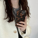 Stylish Dark Color Tortoiseshell Amber Soft Glossy Cover Case for iPhone 16 15 14 13 12 11 Pro Max Plus