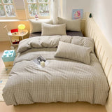 Cartoon Style Bedding Set Pink Colo Cute Cat Printed Bed Sheet Sets Washed Cotton Bed Set Single/Queen King Size Bedding Sets