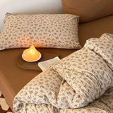 American Sle Floral Cotton Knitted Bedding Set 4pcs Pure Cotton Retro Sle Soft Breathable Comforter Cover eet