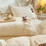 100% Cotton Korean Princess Style Three-layer Ruffles Bow Bedding Set Duvet Cover Bed Skirt Bedspread Pillowcases Wedding Gifts