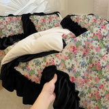 Floral Plant Pattern Bedding Doublesided Coral Fleece Duvet Cover 3 Pcs Set Keepwarm Machine Washable Skin Friendly Bed Sheets