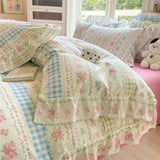 Flower Skin-friendly Bedding Set Class A Washed Cotton Duvet Cover Set Lace Ruffles Quilt Cover Soft Cover Bed Linen Pillowcases