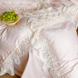 Vintage Jacquard Lace Ruffles Wedding Bedding Set Lyocell Cotton Soft Silky Duvet Cover Set Bed Sheet Fitted Sheet Pillowcases