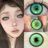 2PCS Halloween Cosplay Graduated Contact Lenses Anime Koi Silver Green Contact Lenses Red Pupils Lenses14.5mm Yearly