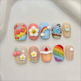 10Pcs Cute Cat Eye Press on Nails Short Square False Nails with Glue Dreamy Butterfly Fake Nails Full Cover Colorful Vortex Nail