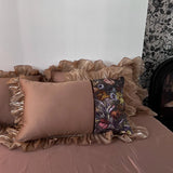 Vintage Flower Prints Organza Lace Ruffles Egyptian Cotton Bedding Set Duvet Cover Bed Sheet/Bed Skirt/Fitted Sheet Pillowcases