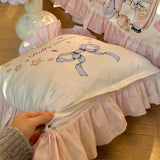 Cute Girl Lace Pillow Cushion Cotton Detachable Cores Home Bedroom Decoration Bed Sofa Bow Letter Printed Pink Pillow 45cmx45cm