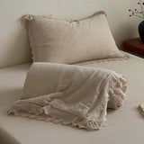 88% Cotton and 12% Linen Jacquard Vintage Hollow Lace Edge Summer Quilt Air Condition Thin Comforter Lightweight Blanket 1/4Pcs