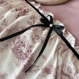 Three-layer Ruffles Bow Princess Bedding Set 1000TC Egyptian Cotton Brushed Duvet Cover Bed Sheet Pillowcases 4Pcs
