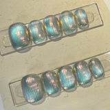 10Pcs Short Handmade Press On Nails Full Cover Cat Eye Design Flower Aurora Summer False Nails Wearable Manicure Nail Tips Art
