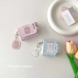 Leather pink blue ink-splash wireless headset case for apple airpods pro2nd 3 pro 1 2 charging box cute puppy pendant summer