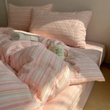 Nordic Bedding Set Pure Cotton Striped Duvet Cover Set Soft Flat Sheet Single Queen Size Double Bed Sheet Set For Bedroom Decor