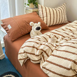 Simple Stripe Two-Tone Bedding Set Nordic Skin-Friendly Sheet Quilt Cover Kit for Four Seasons Machine Wash Colorfast Bedclothes