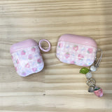 Sweet Pink Strawberry Grid  Pattern Cute Transparent Fruit Pendant Earphone Protection Case For AirPods 1 2 3 4 Pro 2 Soft Cover