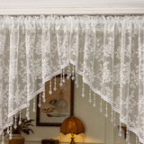 Elegant French Vintage Lace Half Curtain with Beaded Lace Triangle Design | Rod Pocket Privacy Curtain for Bedroom, Kitchen