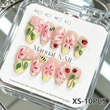 10Pcs Gradient Art Ladybug Flower Press On Nail Glossy Design Ladybug Flower Fake Nail Casual Look Ladybug Flower False Nail