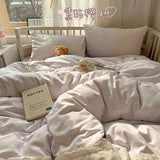 Princess Lace Bedding Set INS Nordic Girls Soft Washed Cotton Bed Flat Sheet Queen King Size Duvet Set Pillowcase Bed Linens