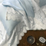 4Pcs Pink Princess Lace Edge Lyocell Eucalyptus Fiber Soft Silky Bedding Set Duvet Cover Set Bed Sheet/Fitted Sheet Pillowcases