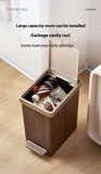 Wood Grain Garbage Bin High-end Household Garbage Storage Sealed with Lid Double Opening Design Kitchen and Bathroom Garbage Bin