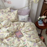 Floral Style Duvet Cover Pure Cotton Bed Cover Girls Soft Comforter Covers Set with Pillowcase King Size Quilt Cover Set