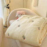 Embroidered Summer Quilt Washed Cotton Girl Home Comfortable Skin Friendly Soft Air-Conditioned Thin Quilted Queen Size Blankets