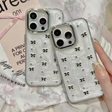 Bling Cute 3D Bowknot Transparent Phone Case For iPhone 15 14 13 12 16 Pro Max Girl Epoxy Glitter Clear Cover Funda