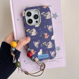 Ins floral cat cute leather cover for iphone 15pro 16Pro 14promax 13promax 14 13 15 16 pro max colorful chain rope phone case