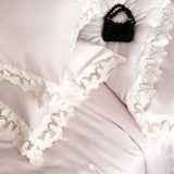 Butterfly Lace Wide Edge Pink Princess Wedding Bedding Set 1000TC Egyptian Cotton Duvet Cover Flat/Fitted Bed Sheet Pillowcases