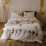 Cotton Lyocell Linen Blend 4Pcs Bedding Set Floral Towel Embroidery Duvet Cover Bed Sheet Pillowcases Home Decor