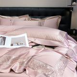 600TC Egyptian Cotton Light Champagne Color Luxury Embroidery Bedding Set Duvet Cover Set Flat/Fitted Bed Sheet Pillowcases 4Pcs