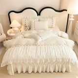 Lace Bedding Set for Girl Ruffle Brushed Soft Microfiber Princess Style Queen Duvet Cover Set Bed Sheet Pillowcases Home Textile