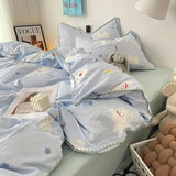 Bedding Set Flora INS Girls New Tulip Rabbit Double-layer  Bed Set Of Four Pieces Washing Cotton Bed Sheets Duvet Cover Set