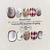 10Pcs Cute Autumn-winter Handmade Press on Nails Full Cover Shiny Cat Eye Lozenge French Ballet Fake Nails Wearable Manicure Art