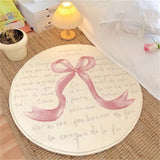 Round Bowknot Pattern Bedroom Rug Cartoon Cute Living Room Carpet Polyester Cozy Decoration for Girls Home Bedroom
